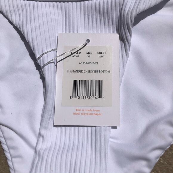 Andie NWT The Bold Banded Cheeky Rib Flattering Bikini Bottom White Extra Small - Picture 11 of 14